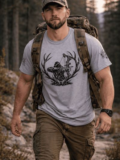 Bowhunter Graphic T-Shirt with Sleeve Designs
