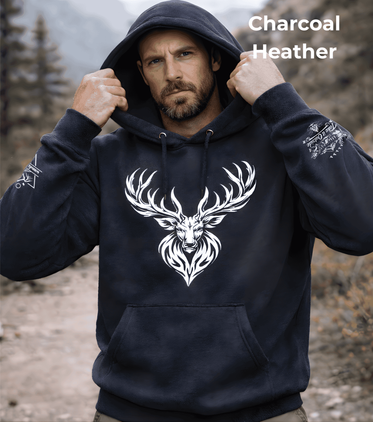 Tribal Stag Hoodie with Front, Back and Sleeve Graphics
