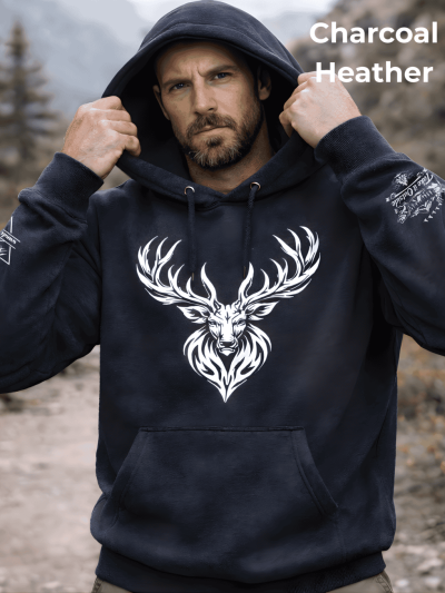 Tribal Stag Hoodie with Front, Back and Sleeve Graphics