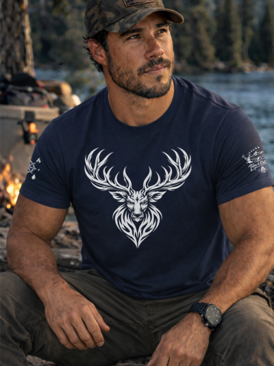 Tribal Stag Tee with Sleeve Graphics